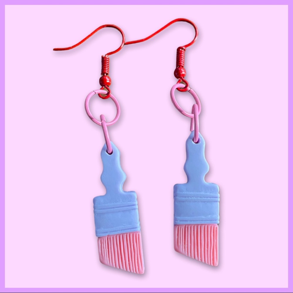 Pastel Kawaii Dangling Paintbrush Earrings - Picture 2 of 6